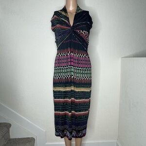 ETRO Milano Sleeveless Twist Front Light Tribal Print Midi Dress Size 42 (US 8)